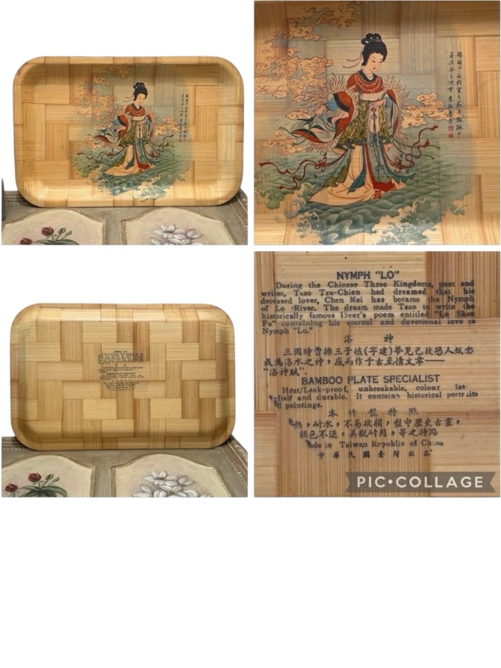 Vintage Chinese Bamboo Tray Nymph Lo Love Romantic Romance Valentines